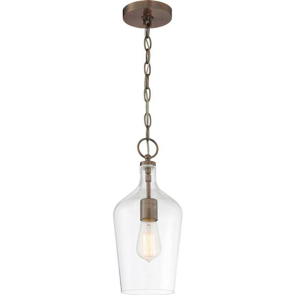 1 Light Antique Copper Finish with Clear Glass Shade Pendant