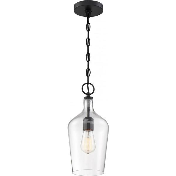 1 Light Matte Black Finish with Clear Glass Shade Pendant