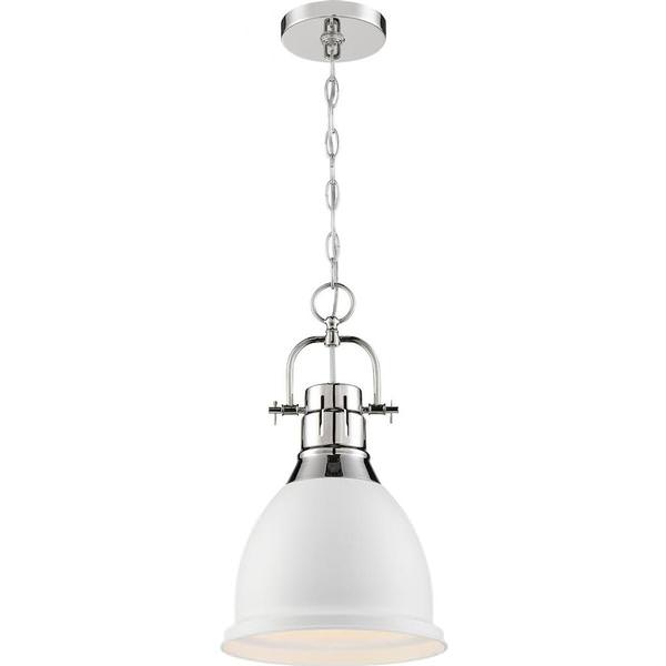 1 Light Matte White Finish with Polished Nickel Accents Pendant