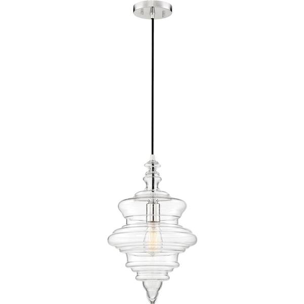 1 Light Polished Nickel Finish with Clear Glass Shade Pendant