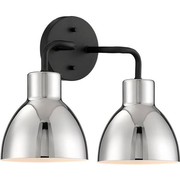 2 Light Matte Matte Black / Polished Nickel Finish Vanity Light Fixture