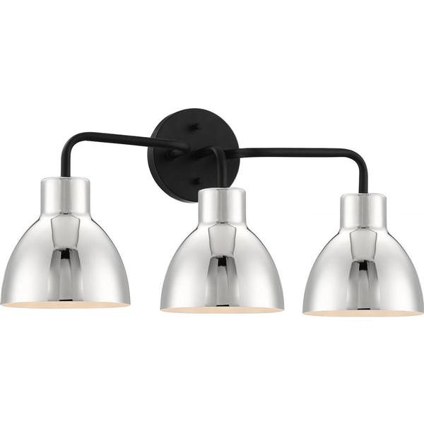 3 Light Matte Matte Black / Polished Nickel Finish Vanity Light Fixture