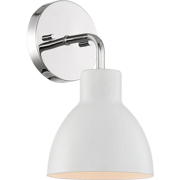 1 Light Polished Nickel Finish White Shade Vanity Light Fixture