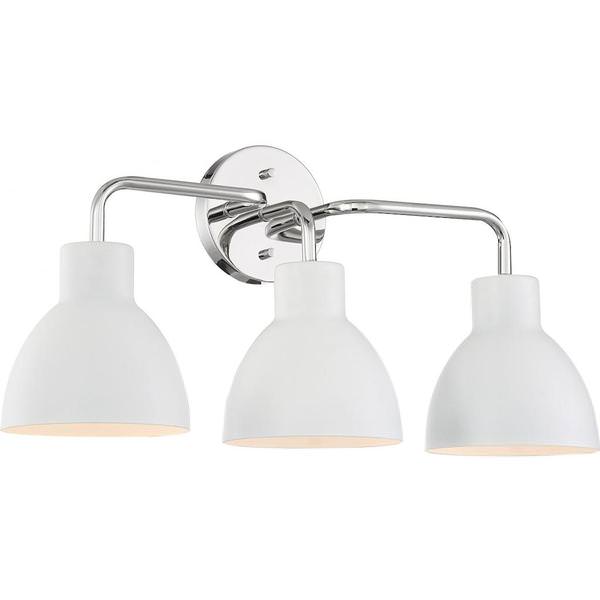3 Light Polished Nickel Finish White Shade Vanity Light Fixture