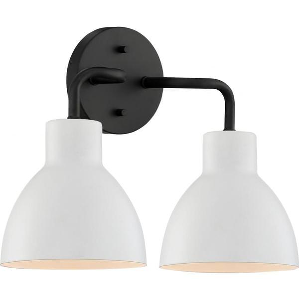 2 Light Matte Black Finish Matte White Shade Vanity Light Fixture
