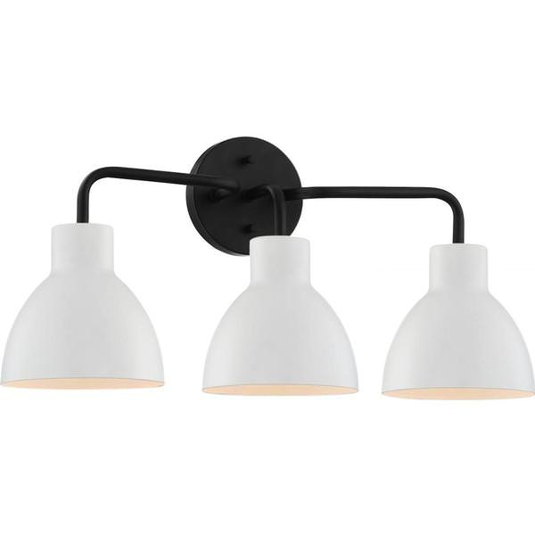 3 Light Matte Black Finish Matte White Shade Vanity Light Fixture