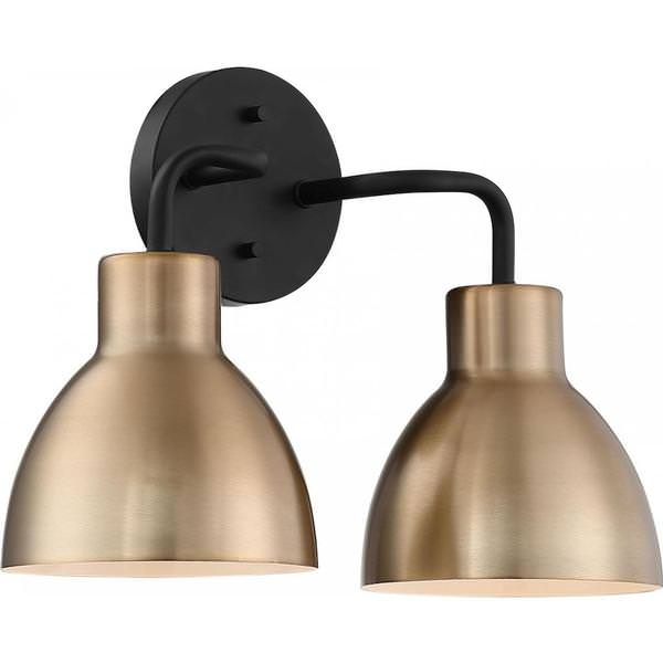 2 Light Matte Black Finish Burnished Brass Shade Vanity Light Fixture