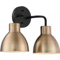 Nuvo Lighting 2 Light Matte Black Finish Burnished Brass Shade Vanity Light Fixture