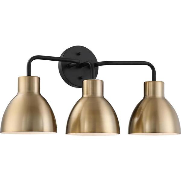 3 Light Matte Black Finish Burnished Brass Shade Vanity Light Fixture