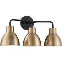 Nuvo Lighting 3 Light Matte Black Finish Burnished Brass Shade Vanity Light Fixture