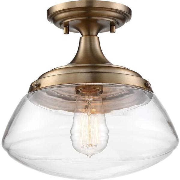1 Light Burnished Brass Finish Clear Glass Shade Vanity Ceiling Fixture