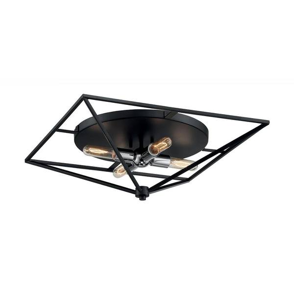 4 Light 120 volt Black with Polished Nickel Accents Ceiling Light Fixture