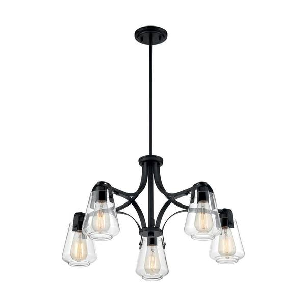 5 Light 120 volt Matte Black Chandelier Light Fixture