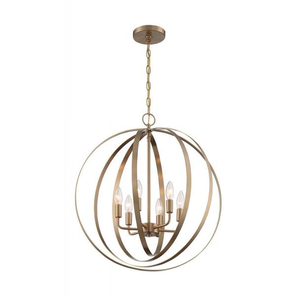 6 Light 120 volt Burnished Brass Pendant Light Fixture