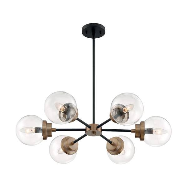 6 Light 120 volt Matte Black with Brass Accents Chandelier Light Fixture