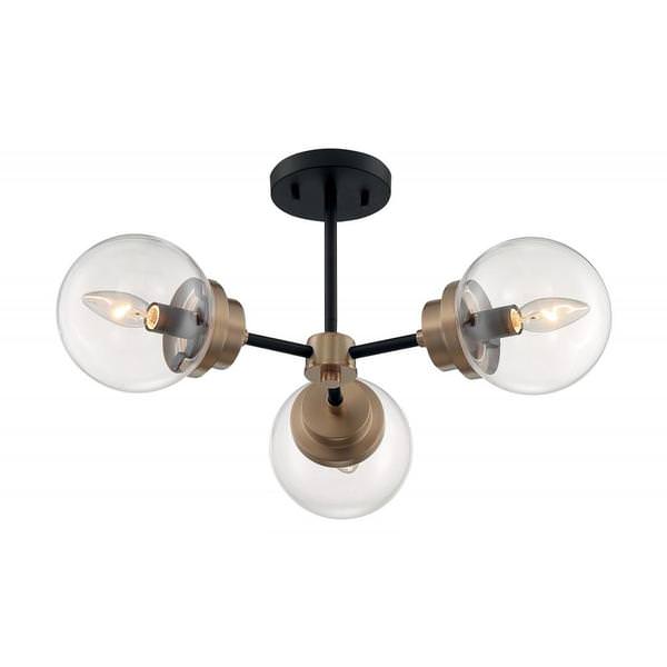 3 Light 120 volt Matte Black with Brass Accents Ceiling Light Fixture