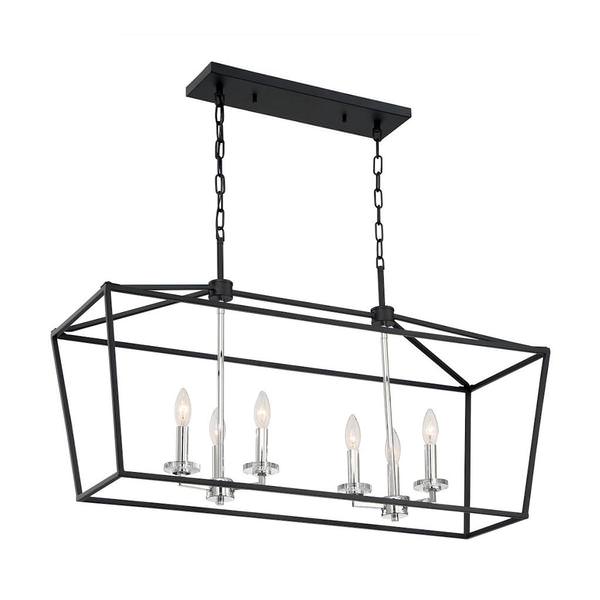 6 Light 120 volt Matte Black with Polished Nickel Accents Island Pendant