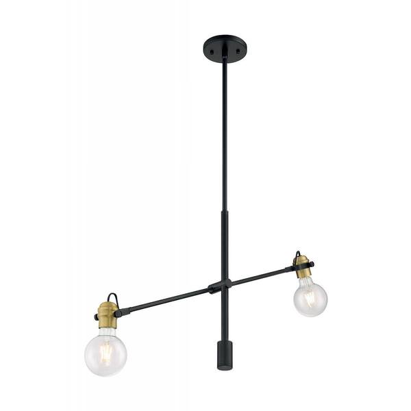 2 Light 120 volt Black with Brass Accents Pendant Light Fixture