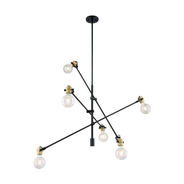 6 Light 120 volt Black with Brass Accents Pendant Light Fixture