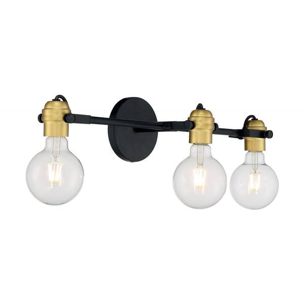 3 Light 120 volt Black with Brushed Brass Accents Vanity Light Fixture