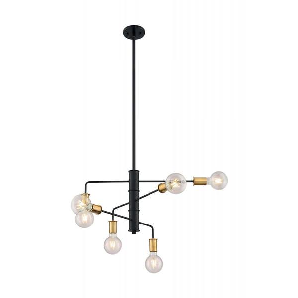 6 Light 120 volt Black with Brushed Brass Chandelier Light Fixture