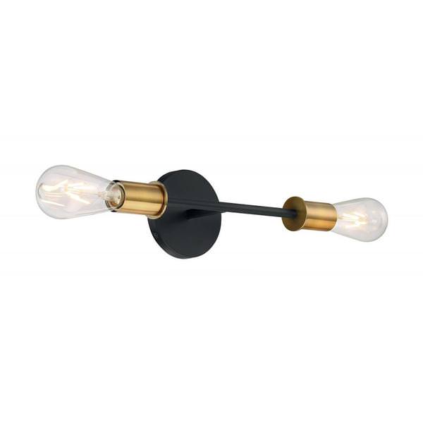 2 Light 120 volt Black with Brushed Brass Accents Vanity Light Fixture