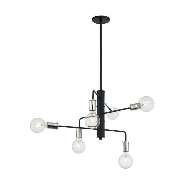 6 Light 120 volt Black with Polished Nickel Chandelier Light Fixture