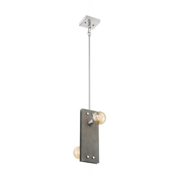 2 Light 120 volt Driftwood with Brushed Nickel Accents Pendant
