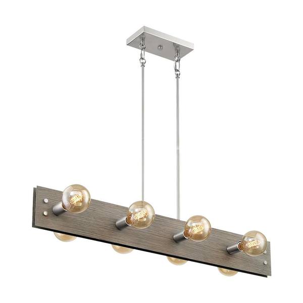 8 Light 120 volt Driftwood with Brushed Nickel Accents Island Pendant