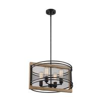 Nuvo Lighting 4 Light 120 volt Black Finish with Honey Wood Accents Pendant