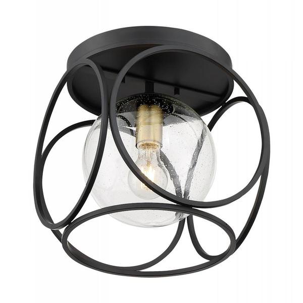 1 Light Black with Vintage Brass Accents Ceiling Light Fixture