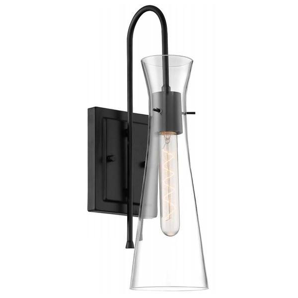 1 Light 120 volt Black Clear Glass Shade Wall Sconce