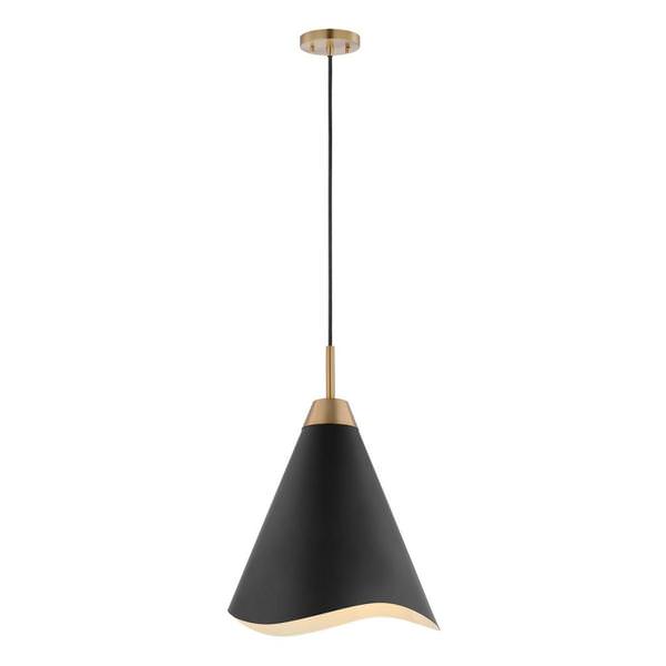 1 Light Medium Burnished Brass Matte Black Shade Pendant Light Fixture