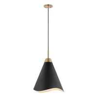 View 1 Light Small Burnished Brass Matte Black Shade Pendant Light Fixture