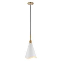 View 1 Light Small Burnished Brass Matte White Shade Pendant Light Fixture