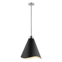 View 1 Light Small Polished Nickel Matte Black Shade Pendant Light Fixture