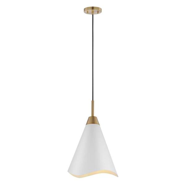 1 Light Medium Burnished Brass Matte White Shade Pendant Light Fixture