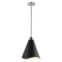 View 1 Light Medium Polished Nickel Matte Black Shade Pendant Light Fixture