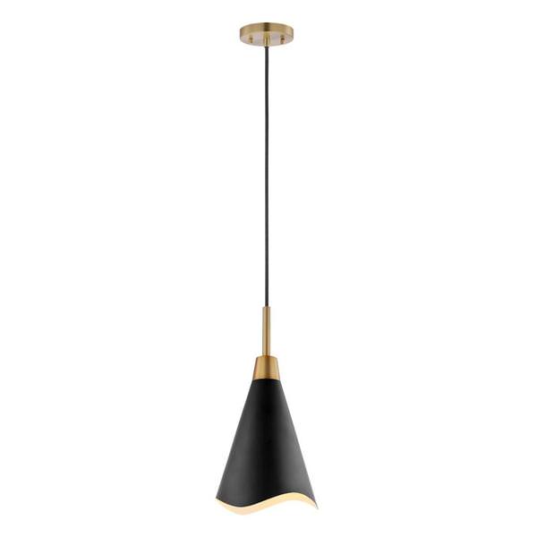 1 Light Large Burnished Brass Matte Black Shade Pendant Light Fixture