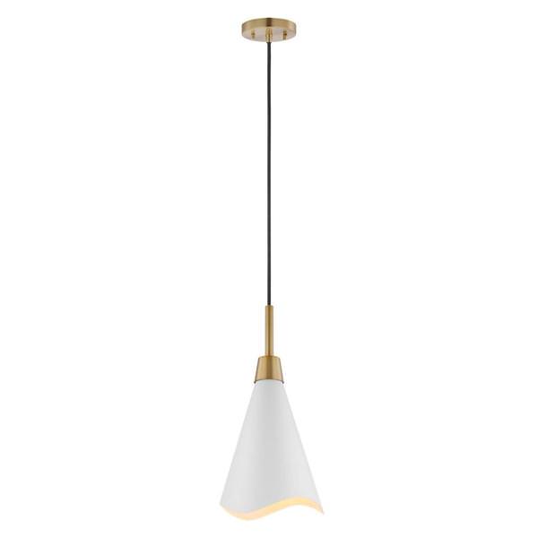 1 Light Large Burnished Brass Matte White Shade Pendant Light Fixture