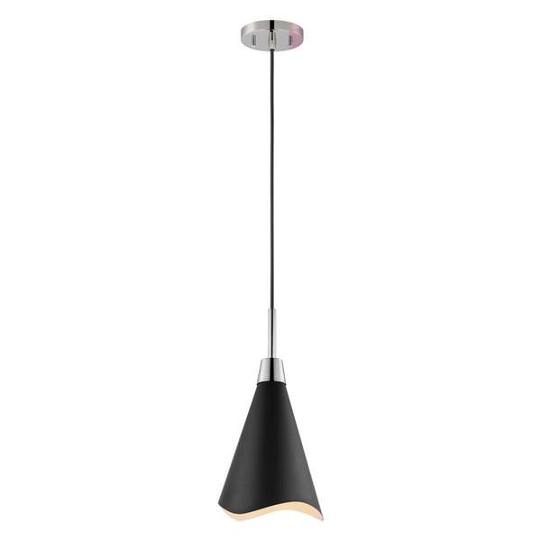1 Light Large Polished Nickel Matte Black Shade Pendant Light Fixture