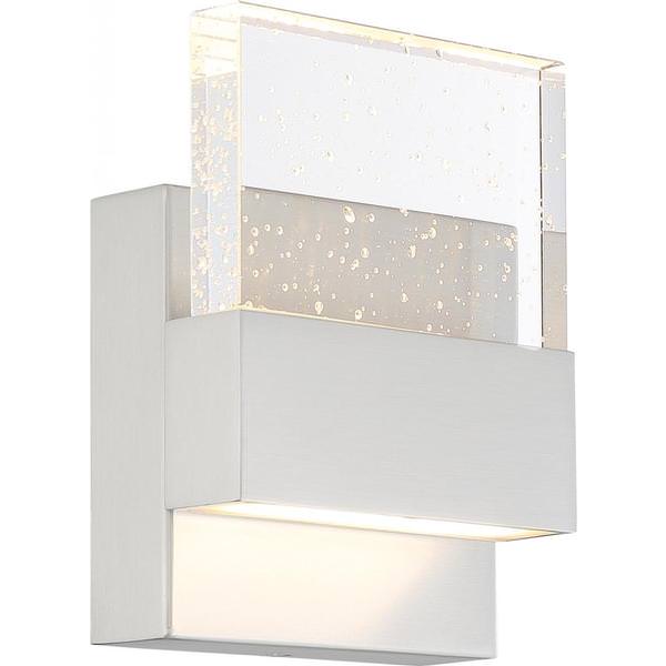 15 watt 120 volt 3000K Natural White Dimmable Polished Nickel Finish with Seeded Glass Shade LED Wall Sconce