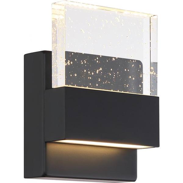 15 watt 120 volt 3000K Dimmable Matte Black Finish with Seeded Glass Shade LED Wall Sconce