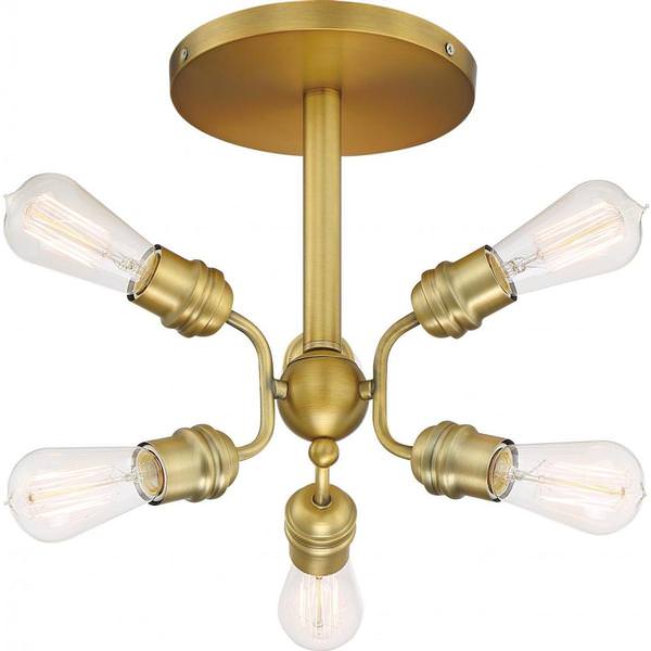 6 Light Brushed Brass Finish Semi-Flush Mount Fixture