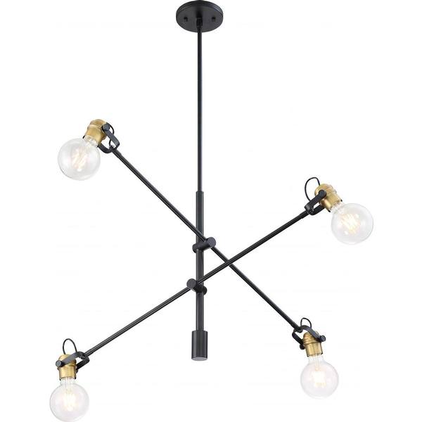 4 Light Black Finish with Brushed Brass Accents Pendant