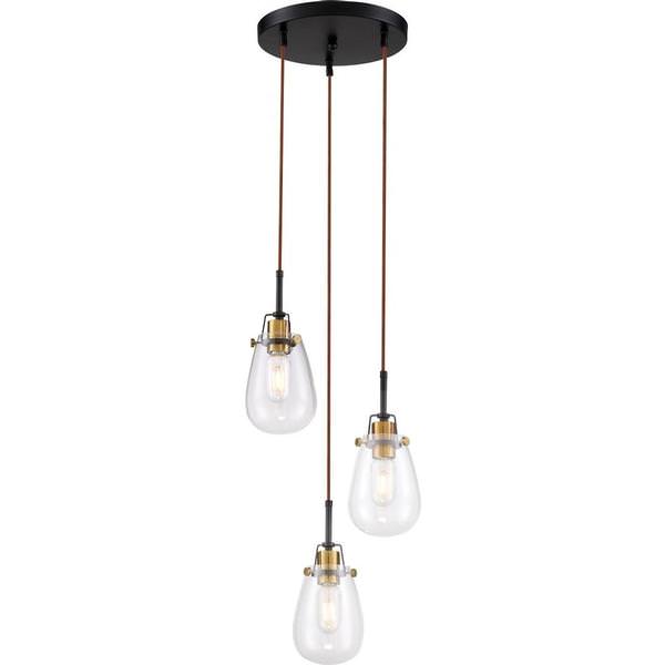 3 Light Black Finish with Vintage Brass Accents Chandelier