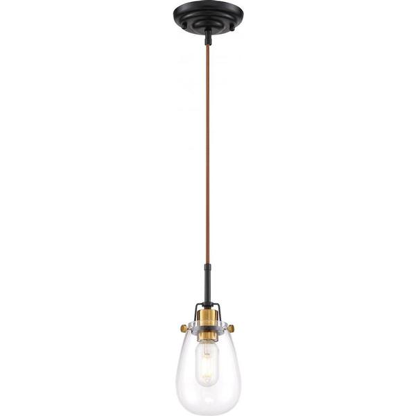 1 Light Black Finish with Vintage Brass Accents Mini Pendant