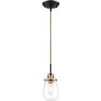 Nuvo Lighting 1 Light Black Finish with Vintage Brass Accents Mini Pendant