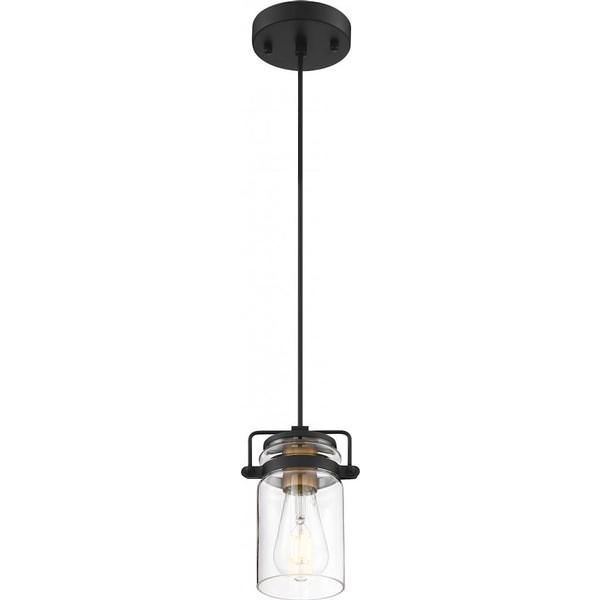 1 Light Black and Aged Gold Finish with Clear Glass Shade Mini Pendant