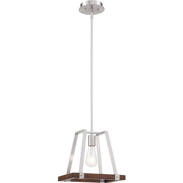 1 Light Brushed Nickel Finish with Nutmeg Wood Accents Mini Pendant